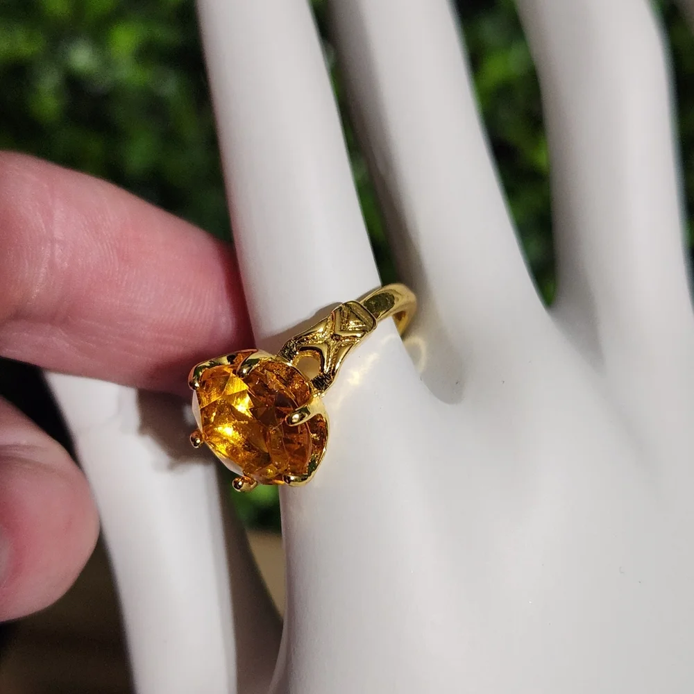 Gold Ring with Amber Gemstone 5ct Size 7